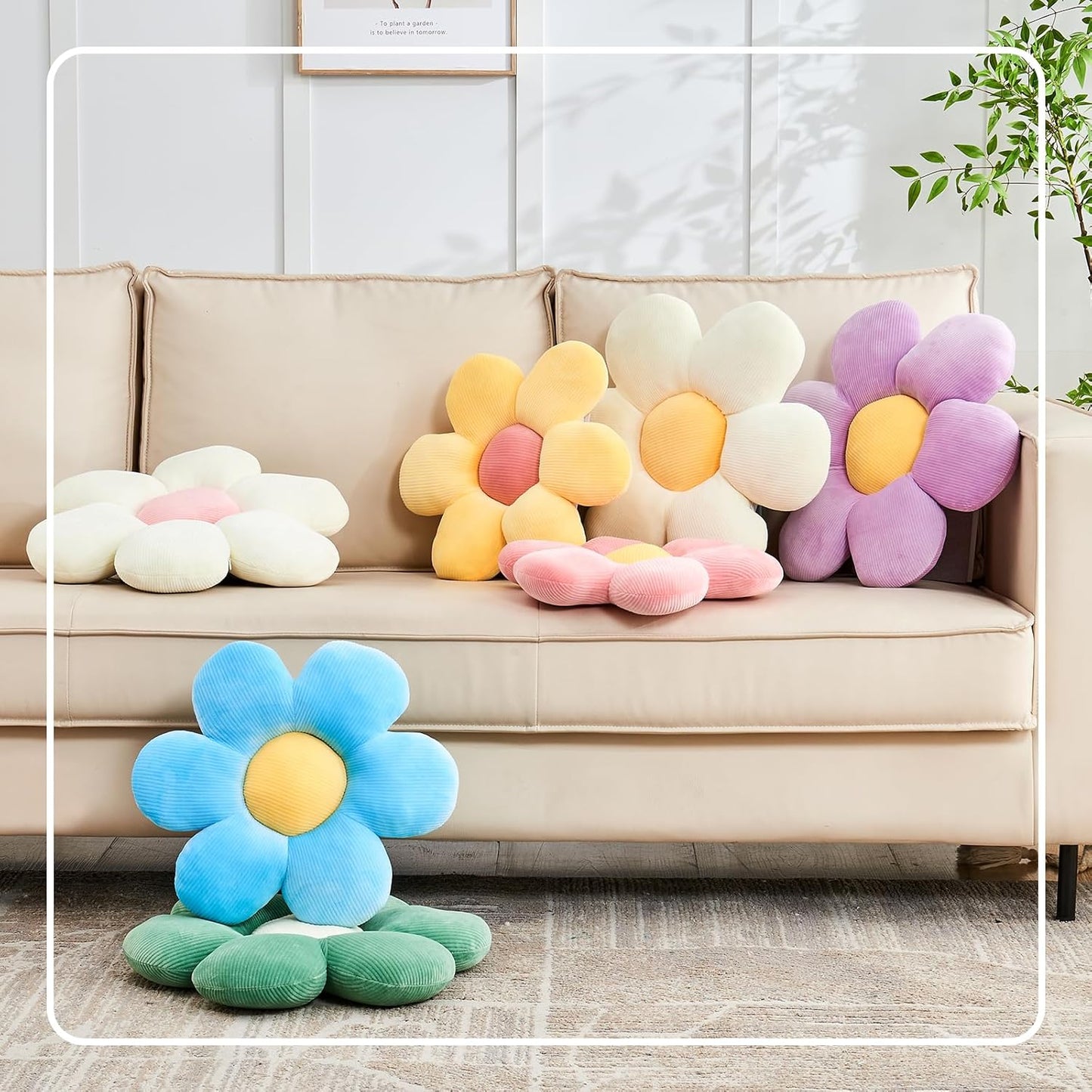 Yellow Flower Pillow, 19.6" Cute Flower Shaped Floor Pillow, Aesthetic Floral Plush Daisy Decorative Throw Pillows for Bed Sofa Couch