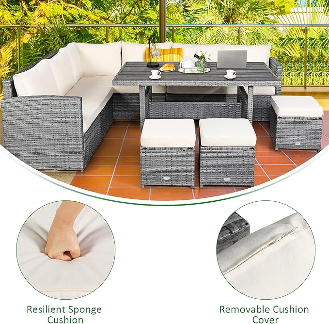 Tangkula 7 Pieces Patio Furniture Set, Outdoor Sectional Rattan Dining Sofa Set - Image 7