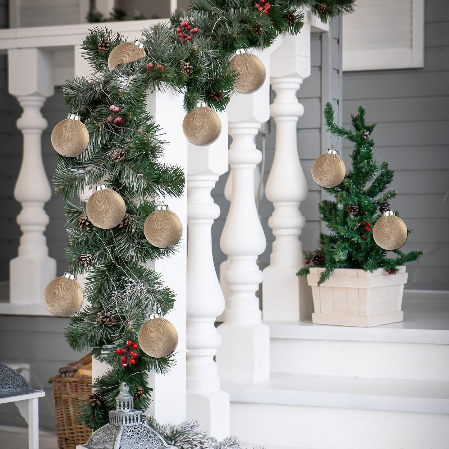 Brown Velvet Christmas Ornaments for Tree 15 PCS, Big Neutral Flocked Christmas Balls Ornaments Set, Shatterproof Earth Tone Xmas Hanging Decor for Holiday (Light Brown, 3.15 Inch)