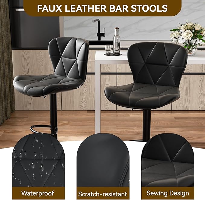 Nalupatio Modern Bar Stools Set of 3, Adjustable Faux Leather Upholstered - Image 4