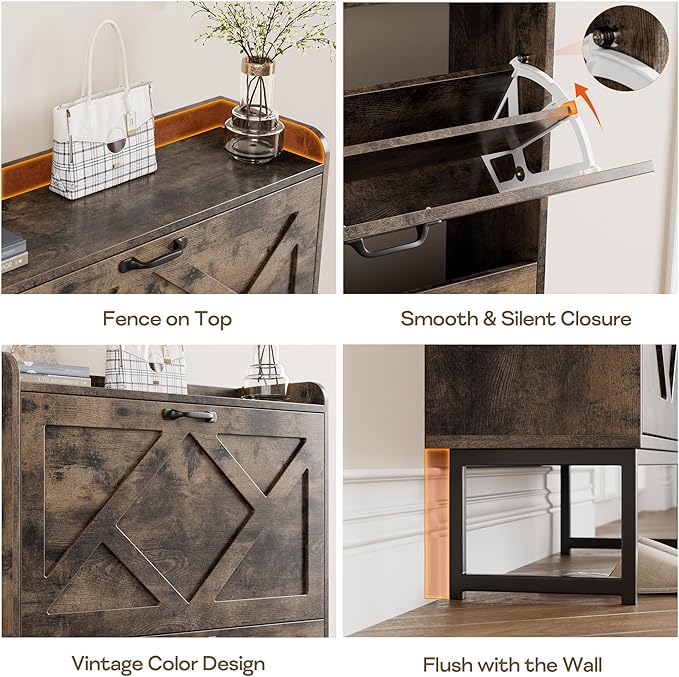 Nicetree Shoe Cabinet with 2 Flip Drawers, Freestanding Shoe Storage Cabinet - Image 3