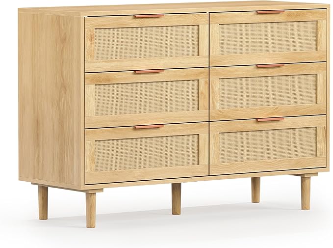 FUQARHY 6 Drawer Dresser Rattan Dresser Modern Chest - Image 9