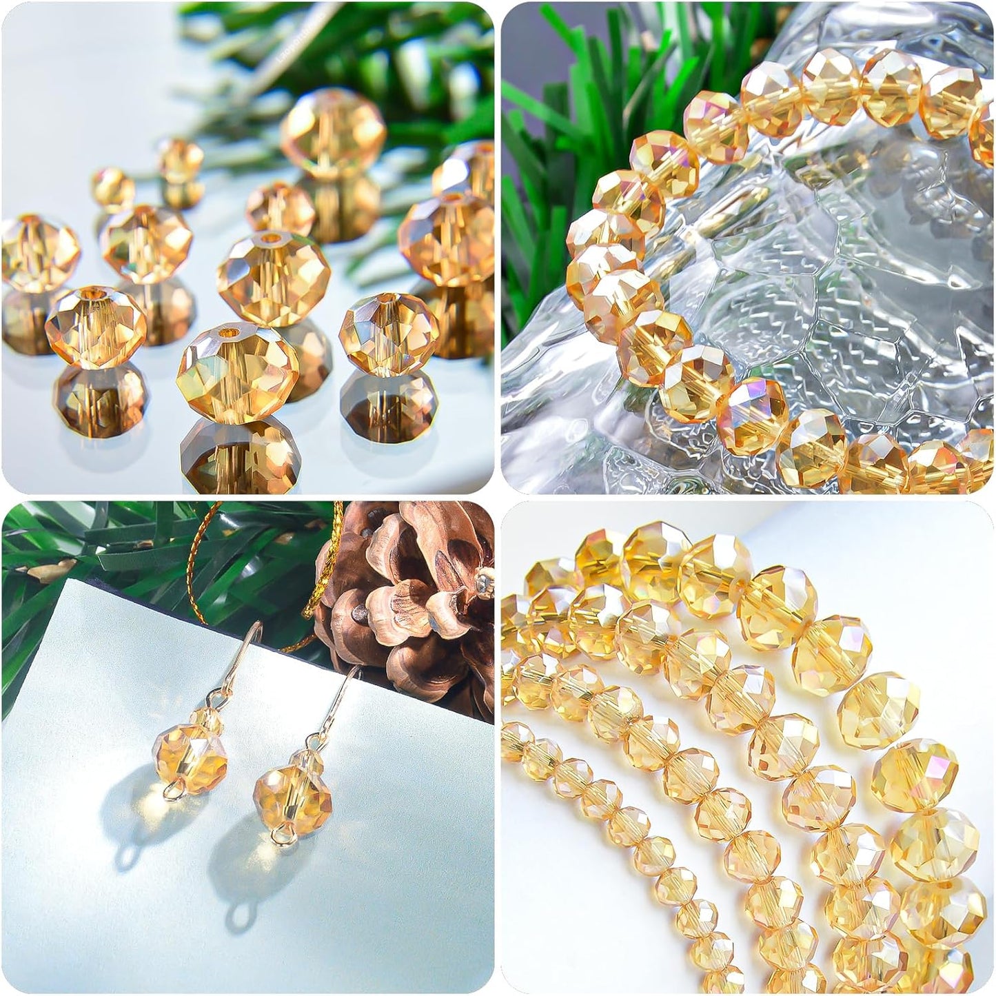 500Pcs 6mm Crystal Glass Beads for Jewelry Making Beads for Bracelets Necklace Pendants Making Supplies(Gold Champagne)