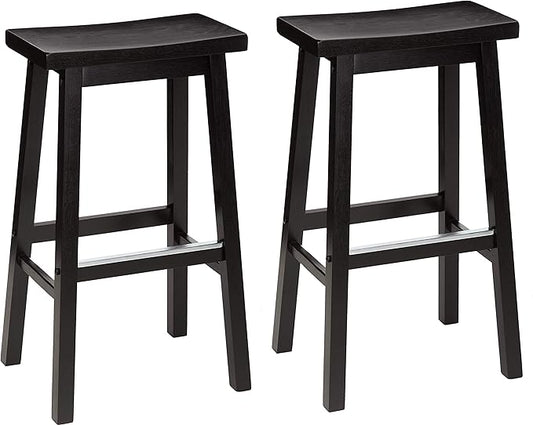 Amazon Basics Solid Wood Saddle-Seat Counter Height Bar Stools by AmazonBasics
