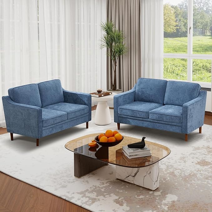 Kingfun 56" Chenille Sofa, Loveseat Couch, Mid Century Modern Love Seat Couches - Image 4