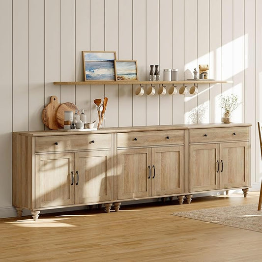 WAMAPT Oak Buffet Cabinet with 6 Doors and 3 Drawers, Large Coffee Bar Table by WAMPAT