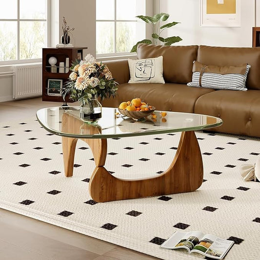 Glass Coffee Table, 44.9"×32.3"×15.8" Mid Century Modern Center Table by PRITIY