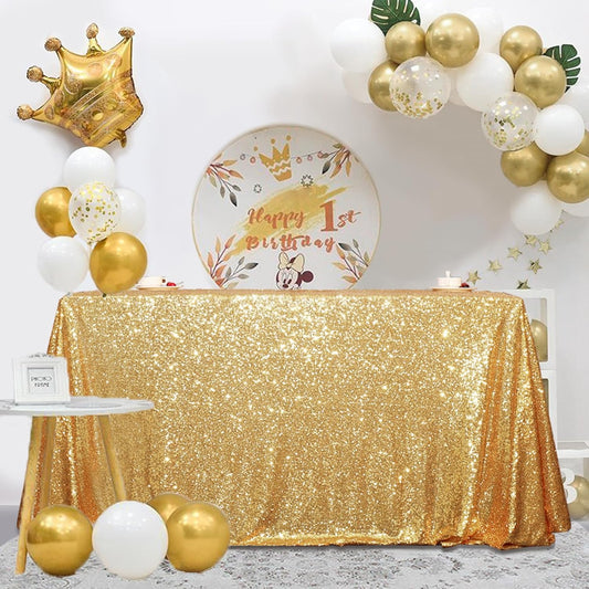 SquarePie Sequin Tablecloth 60 x 102 Inch Gold Sparkly Table Linen for Wedding Party