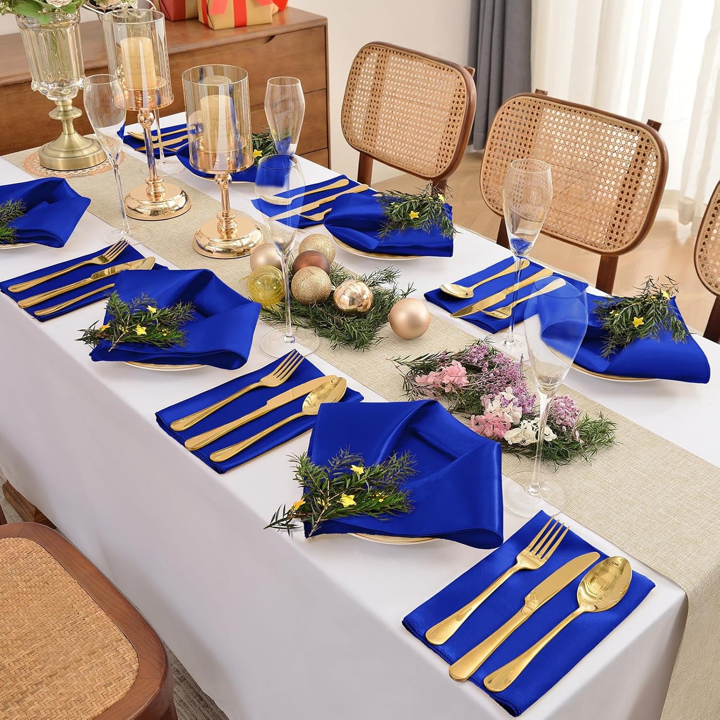 50 Pieces Royal Blue Satin Napkins, 17" x 17" Square Table Napkins, Silky Soft Smooth Washable Napkins for Restaurant, Weddings, Dinner, Party Decoration
