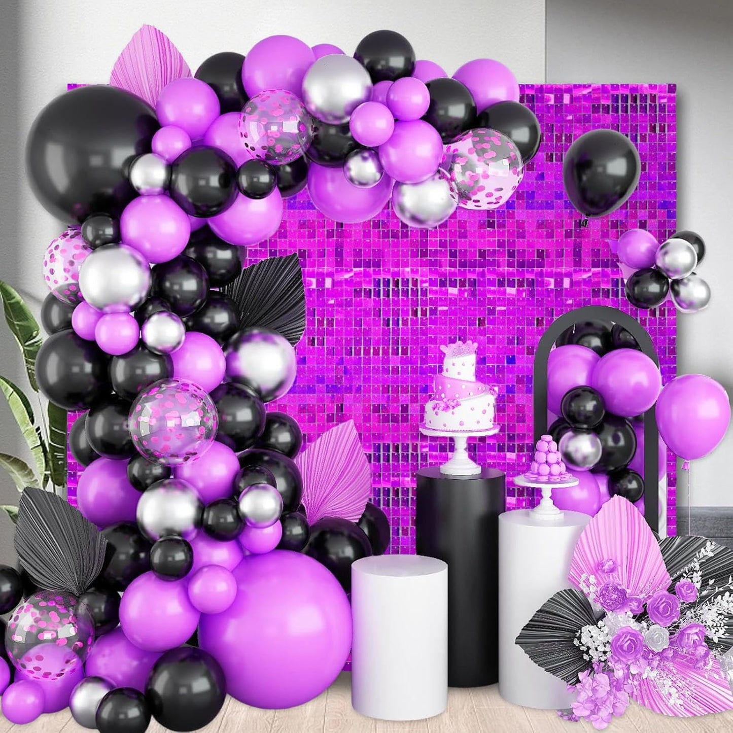 24PCS Purple Shimmer Wall Backdrop, Laser Square Sequin Photo Backdrops Panel, Glitter Wall Background for Birthdays, Weddings, Christmas, Engagements, Disco Bachelorette Party Decoration (4FTx6FT)