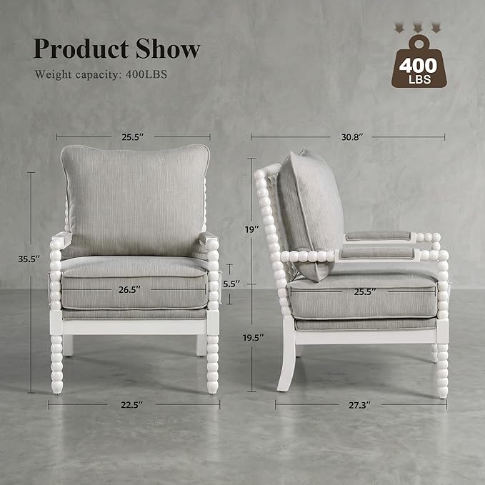 DUHOME Linen Fabric Spindle Accent Chairs Set of 2 - Image 2