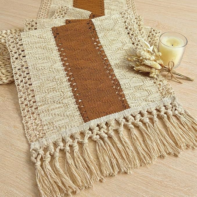 FEXIA Boho Table Runner 48 Inches Long Macrame Summer Decor Coffee Table Cover by FEXIA