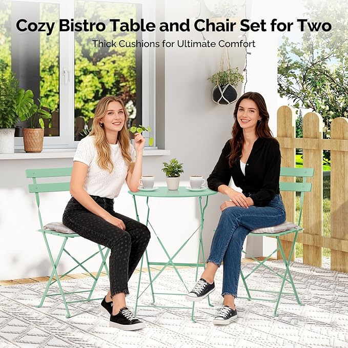 VINGLI Outdoor Folding Bistro Table and Chairs Set of 2, 3-Piece Bistro Set - Image 5