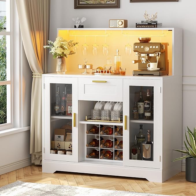 Unikito Wine Bar Cabinet with LED Light, Liquor Cabinet with Wine Rack and - Image 4