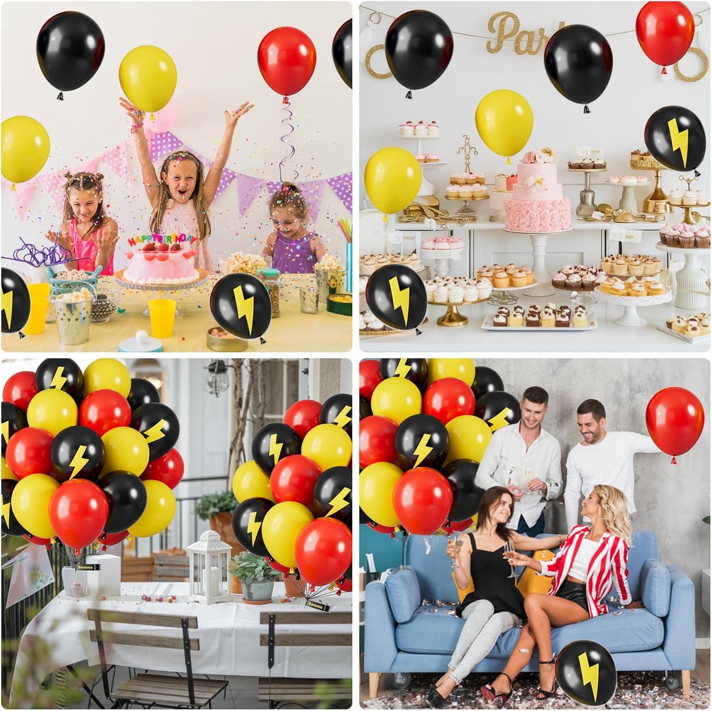 Red Yellow and Black Balloons, 12 Inch Lightning Print Balloons, Yellow Red Black Lightning Printed Latex Helium Balloon for Girls Boys Birthday Race Car Theme Party Decorations