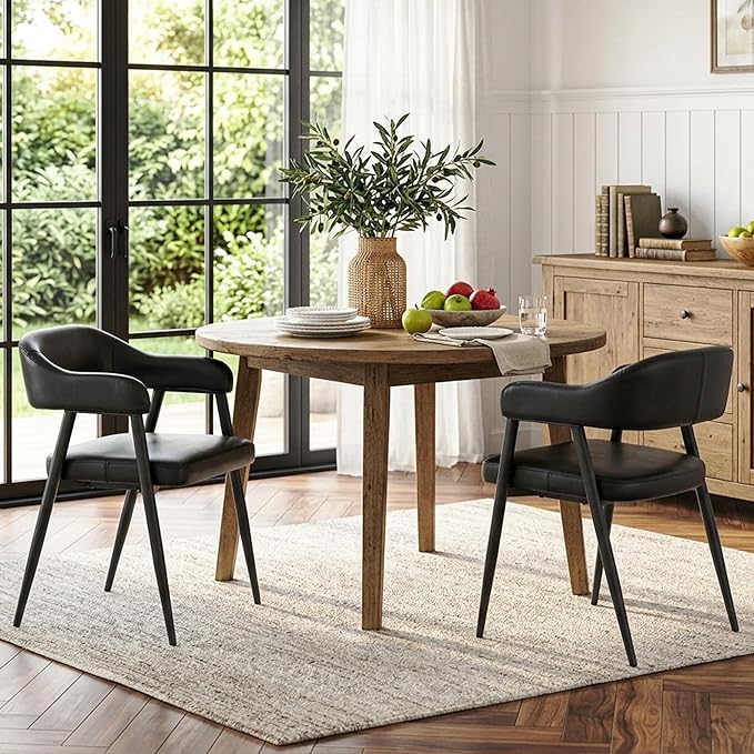 HNY Modern Dining Room Arm Chairs Set of 2, Retro Faux Leather Upholstered by HNY
