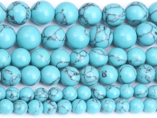 Lake Blue Turquoise Stone Beads Gemstone Round Crystal Energy Jade Beads Stone Beads for Jewelry Making DIY Bracelet Necklace Jewelry Making 1 Strand 15.5inch 60PCS 6MM