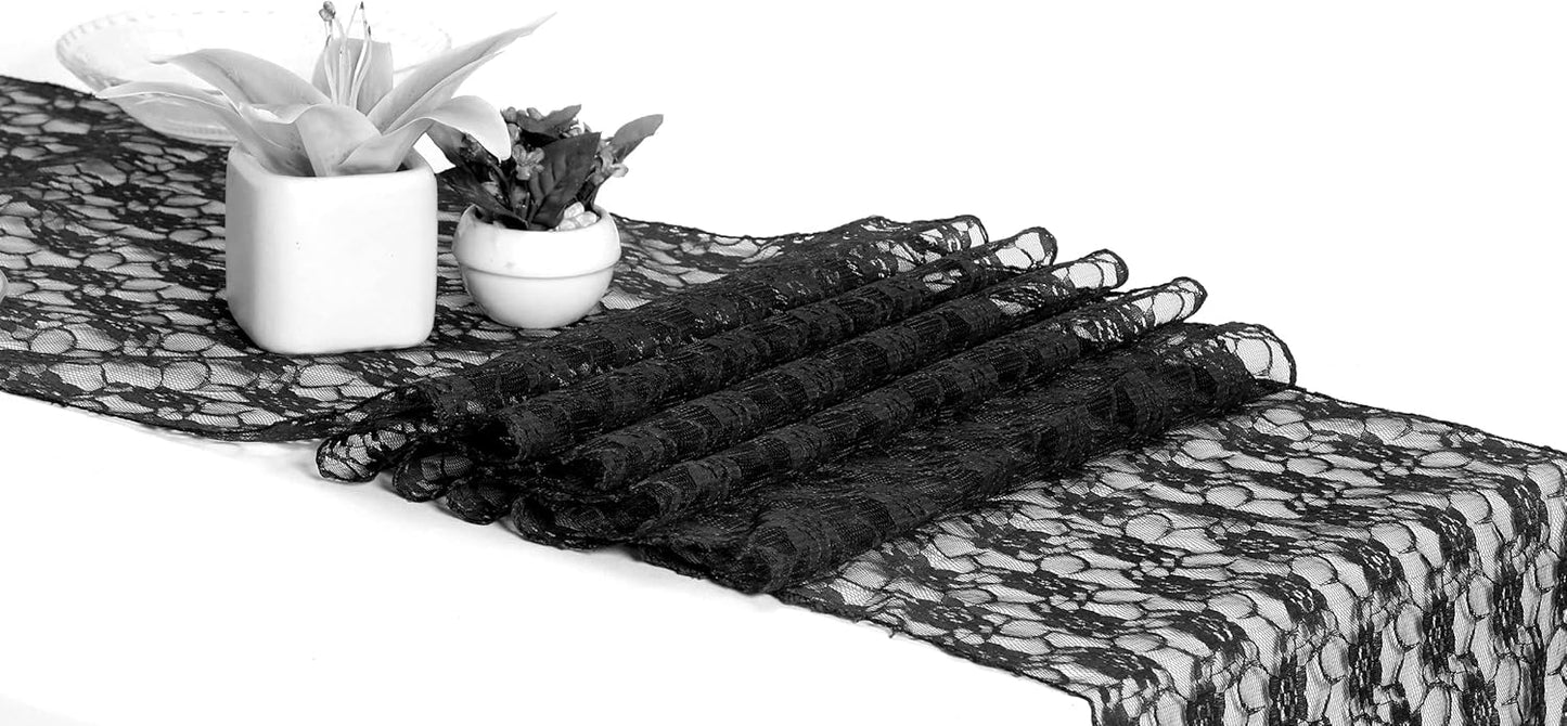 MDS Pack of 20 Wedding 12 x 108 inches Lace Table Runner for Wedding, Decorations for Birthday Parties, Banquets, Graduations, Engagements, and Runners fit Rectangle, Round Table- Black