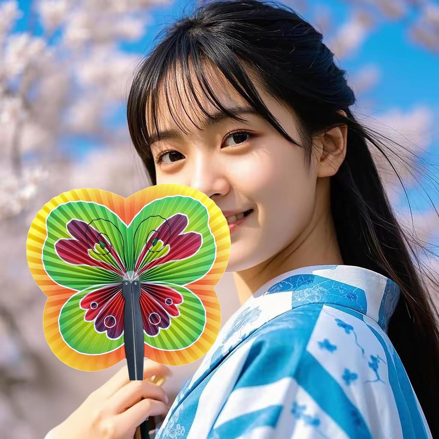 12 Pieces Folding Hand Paper Fans Handheld,Butterfly Decorations Accordion Fans Bulk for Festival Wedding Party Dancing Birthday Favors Decorations