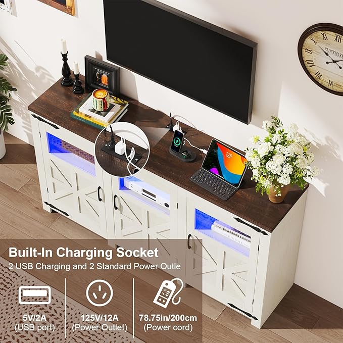 64" Large LED Farmhouse TV Stand - Image 4