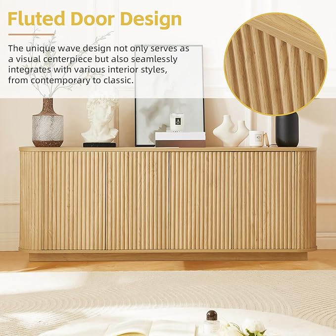 Fluted TV Stand for TVs Up to 75 Inch, Mid Century Modern TV Console for Living - Image 5