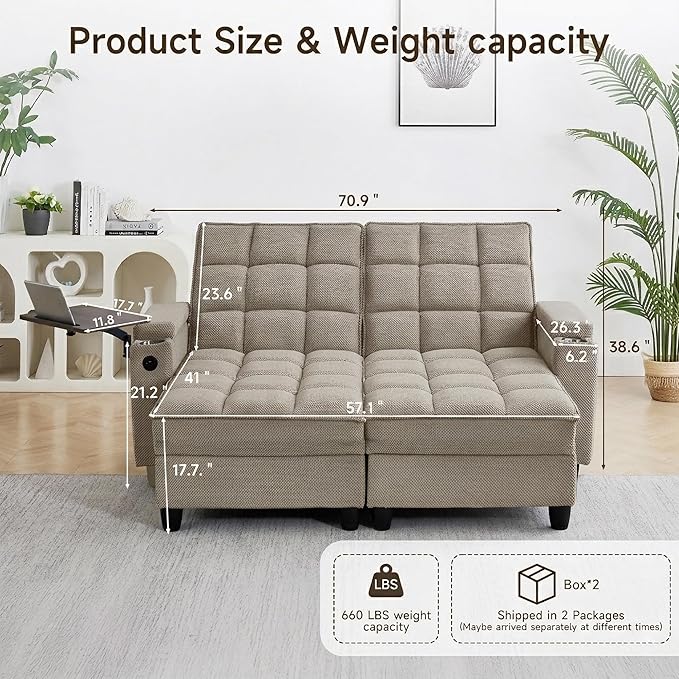 Auvsoce 71" Chaise Lounge Chair Indoor, Convertible Sleeper Sofa Bed - Image 4