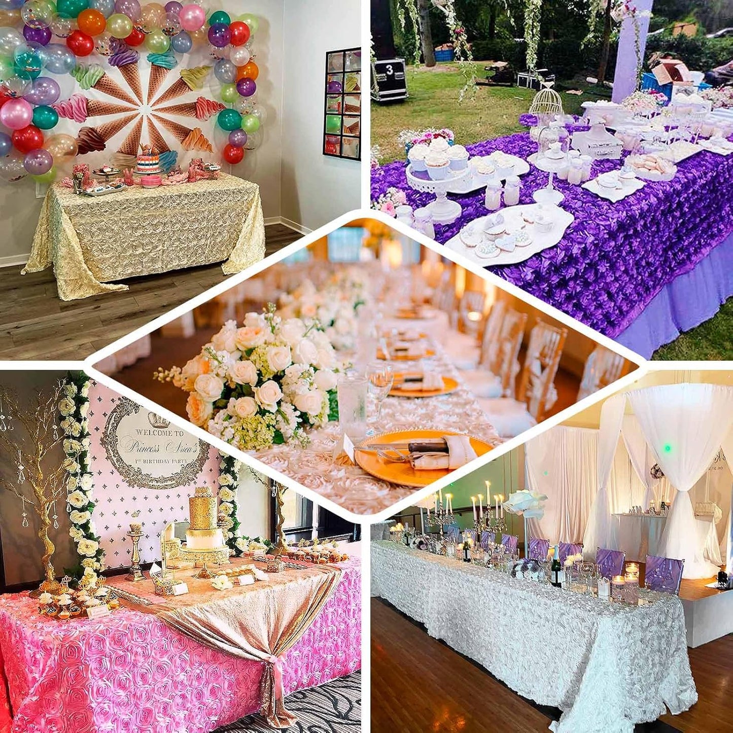 Efavormart 90"x132" Wholesale Rectangle Table Cover Light Blue Grandiose Rosette 3D Satin Tablecloth for Wedding Party Event