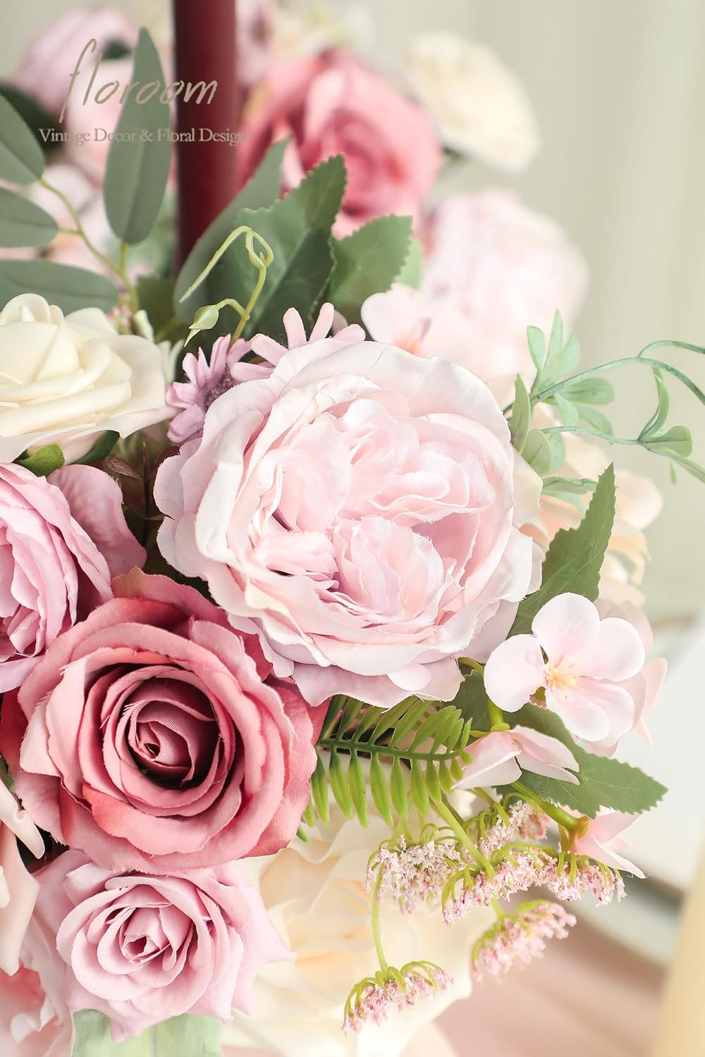 Floroom Dusty Rose Cream Artificial Flowers Fake Roses Peonies and Greenery Combo Box Set for DIY Wedding Bouquets Bridal Shower Centerpieces Floral Arrangements Party Tables Home Decorations