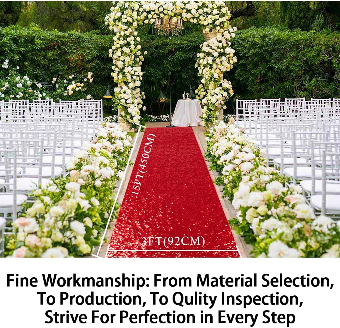 ShinyBeauty Aisle Runners for Wedding-3ftx15ft-Red Sequin Aisle Runners Fabric Wedding Aisle Runner Floor Runner Rug for Wedding Decor Supplies (3FTx15FT, Red)