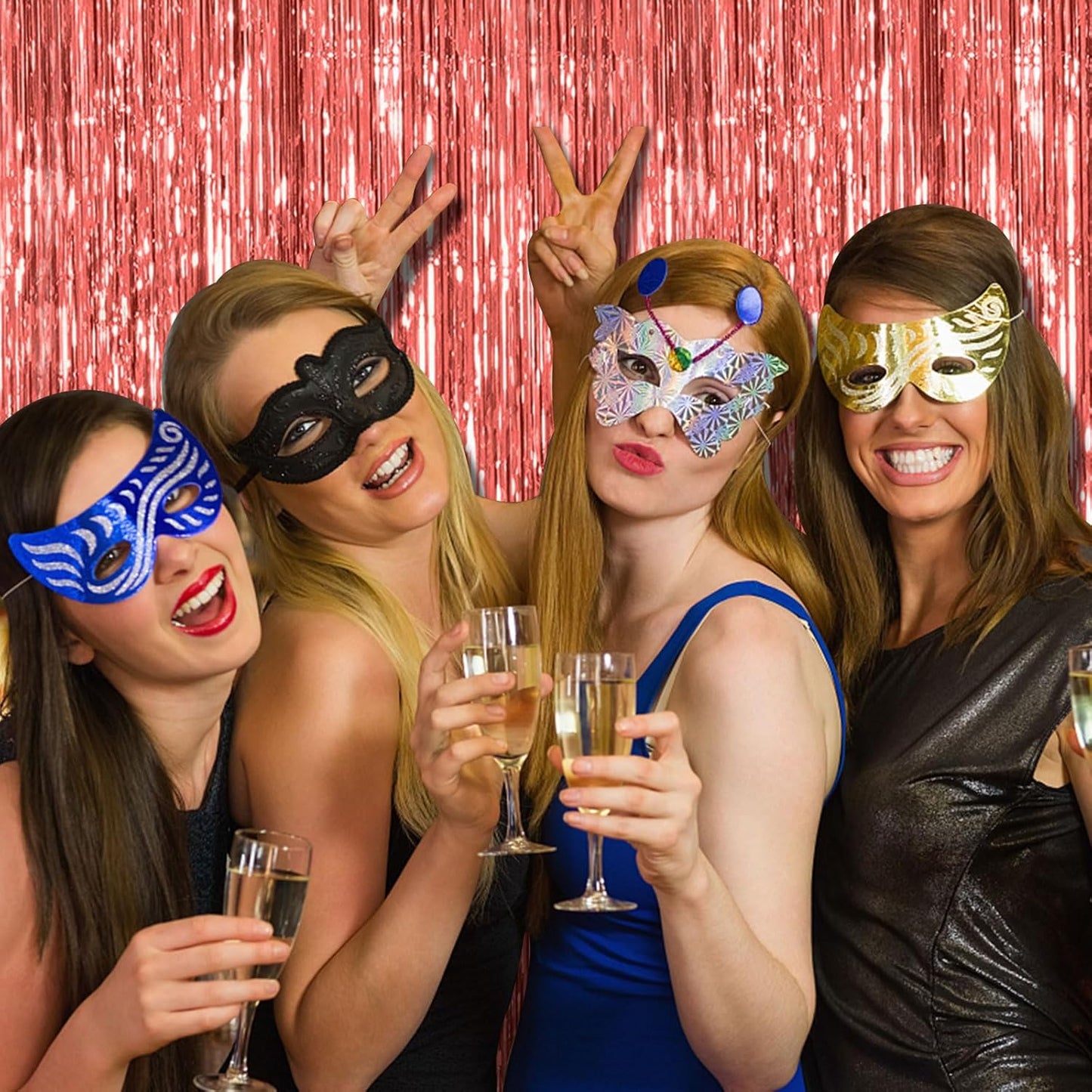 5 Pack Rose Gold Fringe Curtain Backdrop Birthday Bachelorette Party Decorations Metallic Tinsel Streamers Foil Backdrop Christmas Graduation Wedding New Year Party Decorations