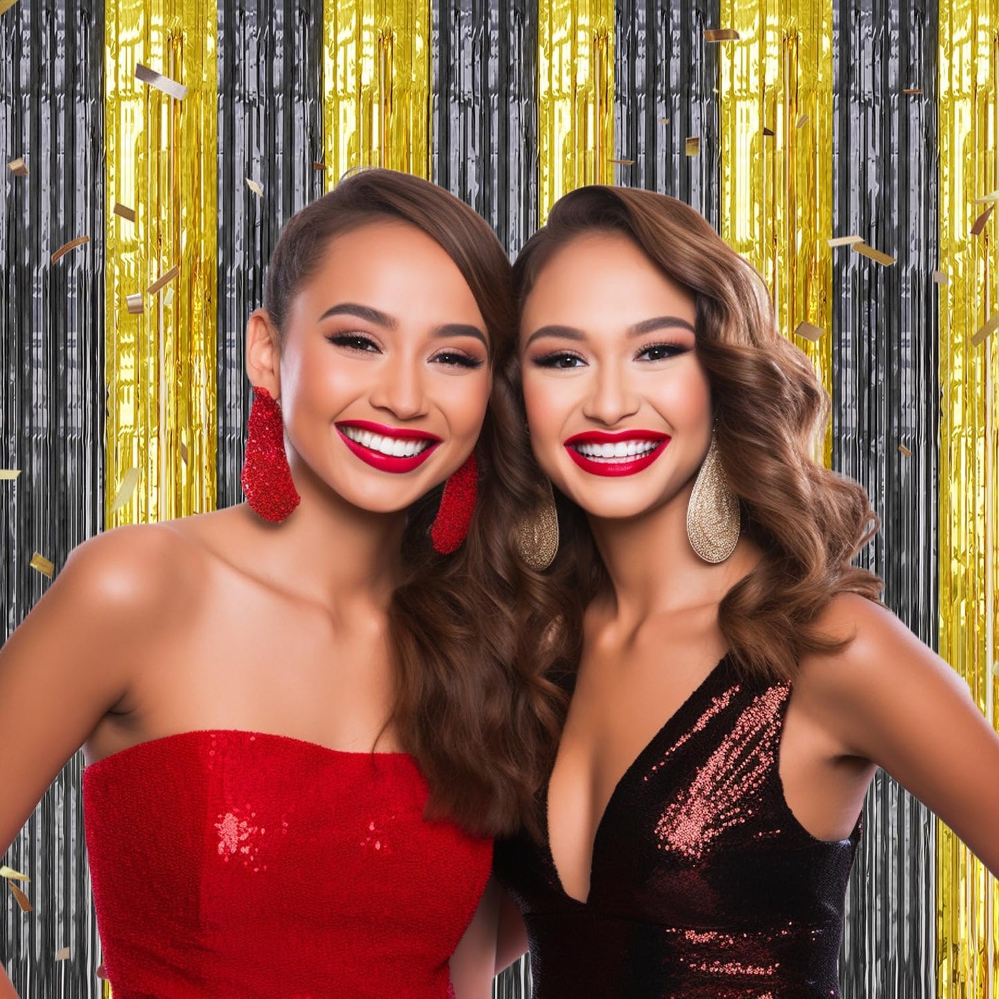 3 Pack Foil Fringe Backdrop - Black&Gold Shiny Tinsel Curtains for Party Decoration/Photo Booth Props - 3.3x8.2 FT Metallic Foil Backdrop for Birthday, Wedding, Graduation, Christmas.