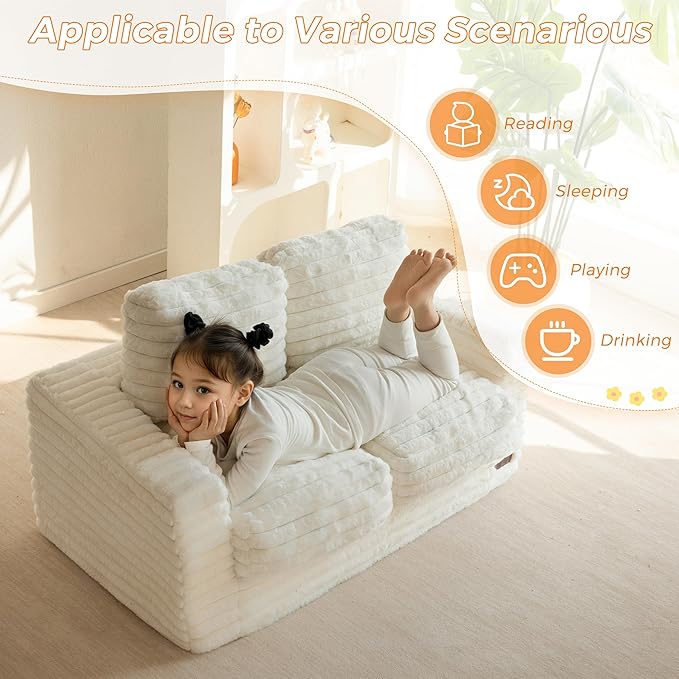 MAXYOYO Extra Wide Kids Bean Bag Chair, Comfy Faux Fur Bean Bag Sofa - Image 3