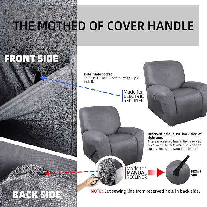 ANARACHON Recliner Chair Covers Leather Like, 4 Pieces Recliner Cover - Image 6