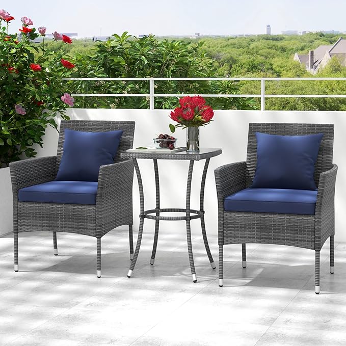 Tangkula 3-Piece Patio Furniture Set, PE Wicker Conversation Bistro Set w/A - Image 3
