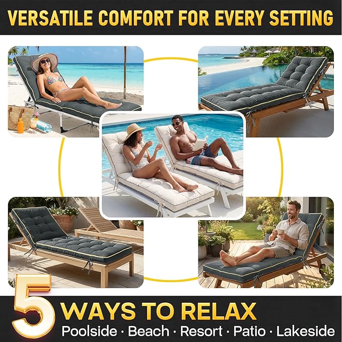 2 Pack 80x26 Inch Folding Chaise Lounge Cushion Quick Dry - Image 6