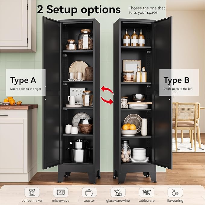 YAUWOH White Narrow Metal Storage Cabinet, Tall Freestanding Cabinet - Image 4