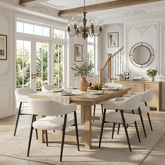 HNY Modern Dining Room Arm Chairs Set of 6, Faux Sherpa Boucle Upholstered by HNY