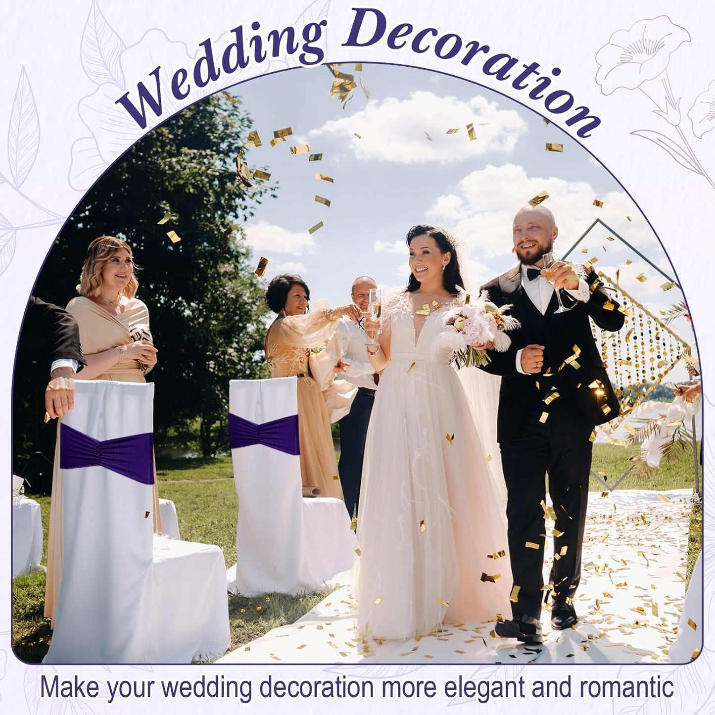 Moukeren 100 Pcs Spandex Chair Sashes Bows Bands Slider Sashes for Chair Covers Elastic Bands Ties Ribbon Decorations for Wedding Party Events Ceremony Birthday Banquet(Deep Purple)