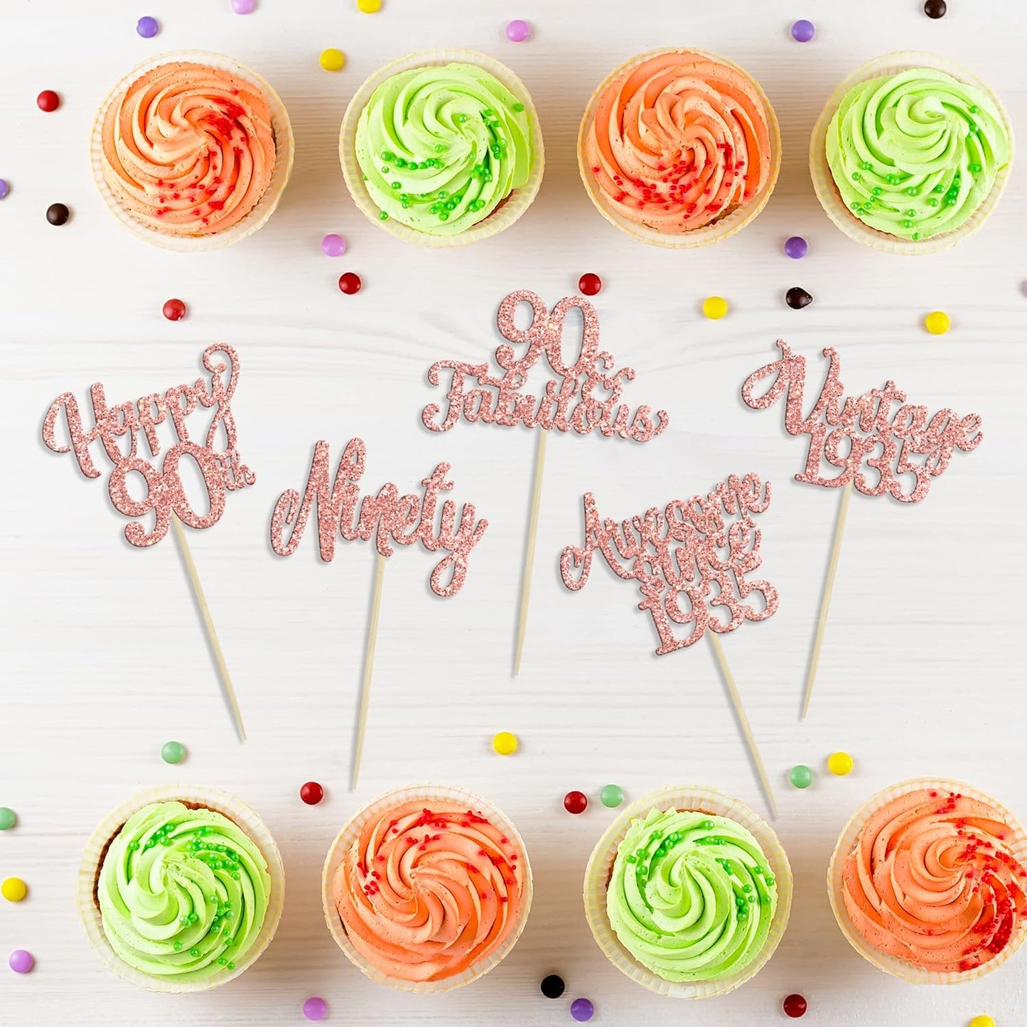 30Pcs Vintage 1935 Cupcake Toppers Glitter Ninety 90 Fabulous Happy 90th Birthday Cupcake Picks Awesome Since 1935 Cake Decorations for 90th Birthday Anniversary Retirement Party Supplies Rose Gold