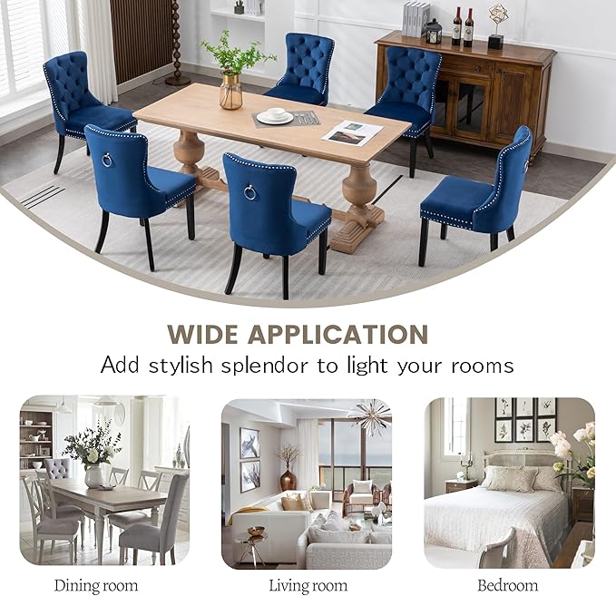 KCC Velvet Dining Chairs Set of 4, Upholstered High-end Tufted Dining Room Chair - Image 8