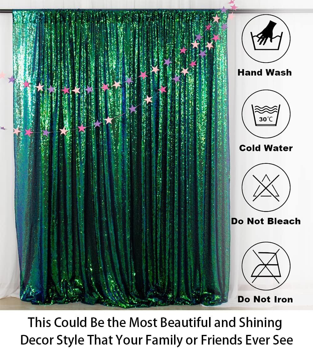 ShinyBeauty Iridescent Green Sequin Backdrop Curtain 5FTx10FT 2 Panels - Perfect for Party, Wedding & Christmas Decorations | Sparkly & Durable Photo Studio Backdrop Backgrounds