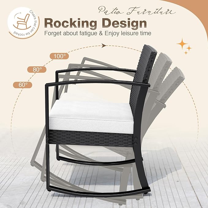Greesum 3 Pieces Outdoor Furniture Set Patio Bistro Rocking Chairs - Image 2