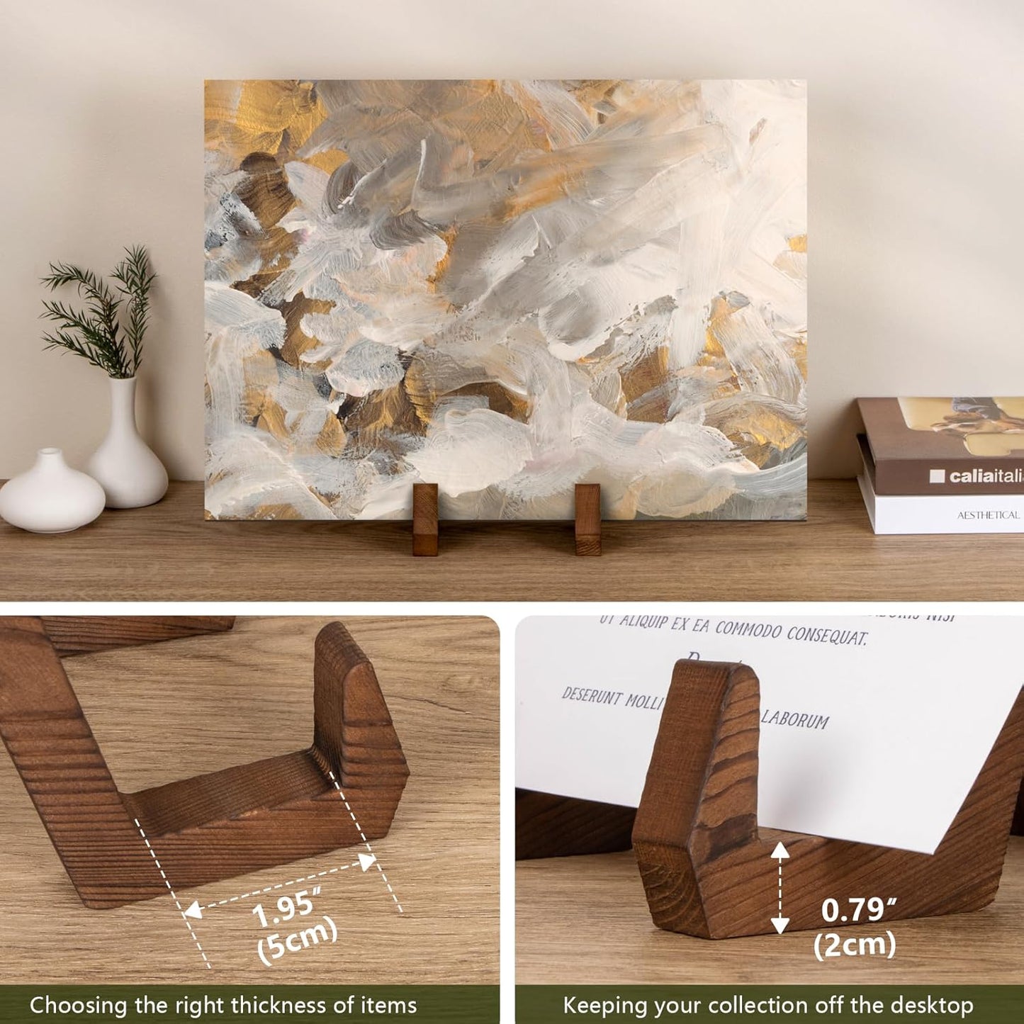 Plate Display Stand, 8 Inch Plate Holder for Displaying, Decorative Picture Frame Dish Photo Plaque Platter Wood Stand