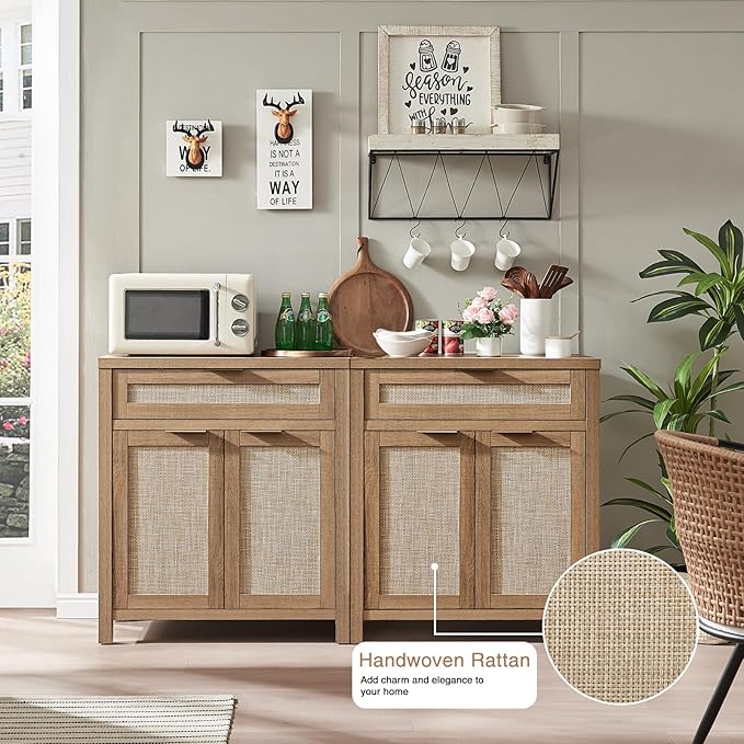 HOKYHOKY Rattan Sideboard Buffet Cabinet Set of 3, Boho Storage Cabinet - Image 4