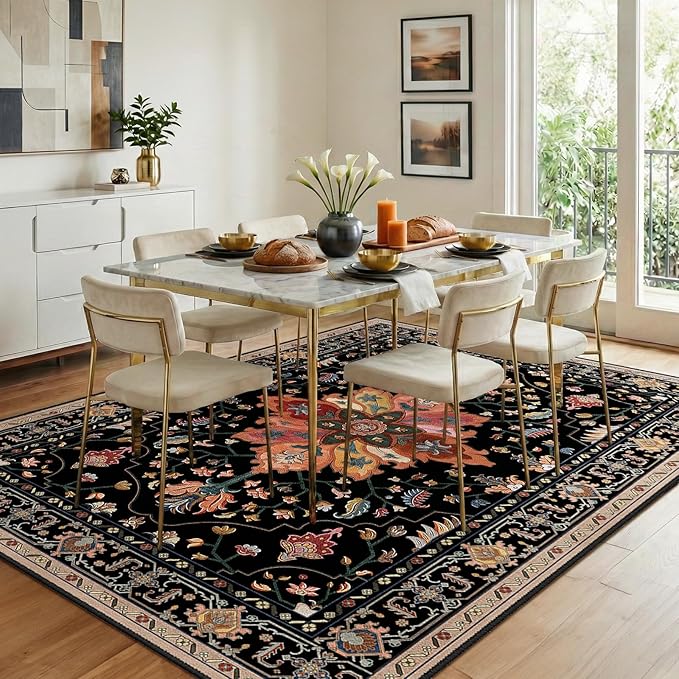 RELEANY Area Rugs 8'x10' Washable Non-Slip, Floral Vintage Distress Print - Image 3