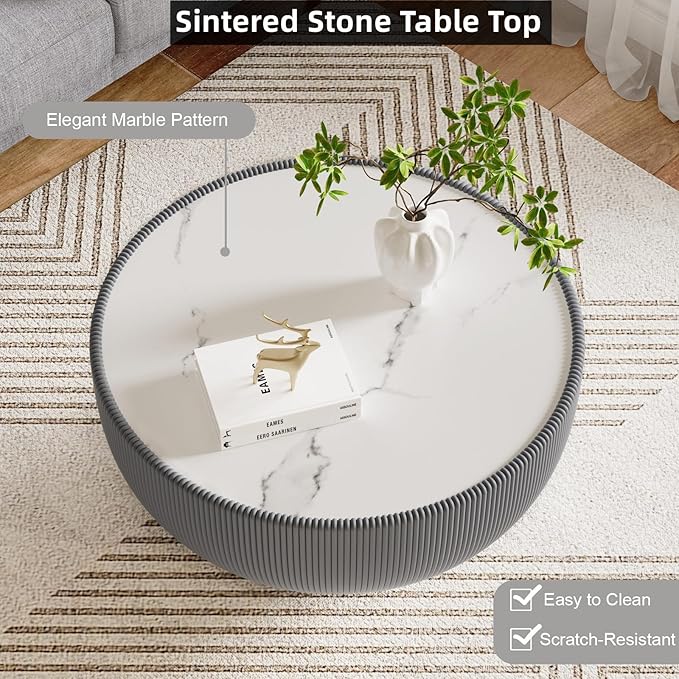 SSLine Bowl-Shape Coffee Table Set of 2 Modern Sintered Stone Top Nesting - Image 6