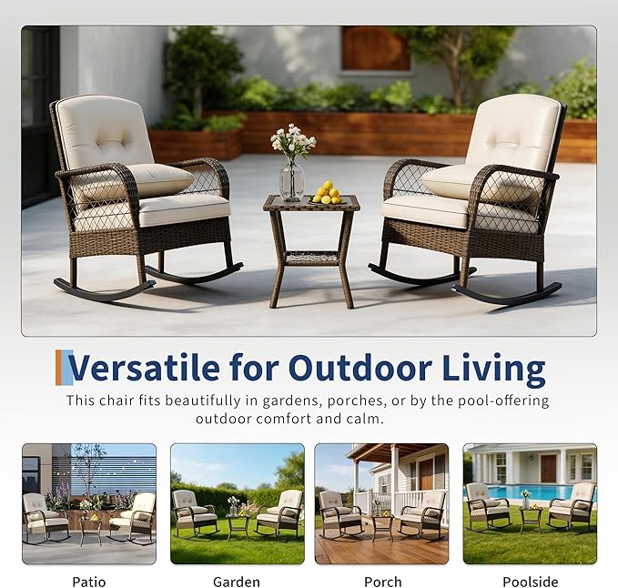 Outdoor Wicker Rocking Chair, Patio Rattan Rocker Chair - Image 5