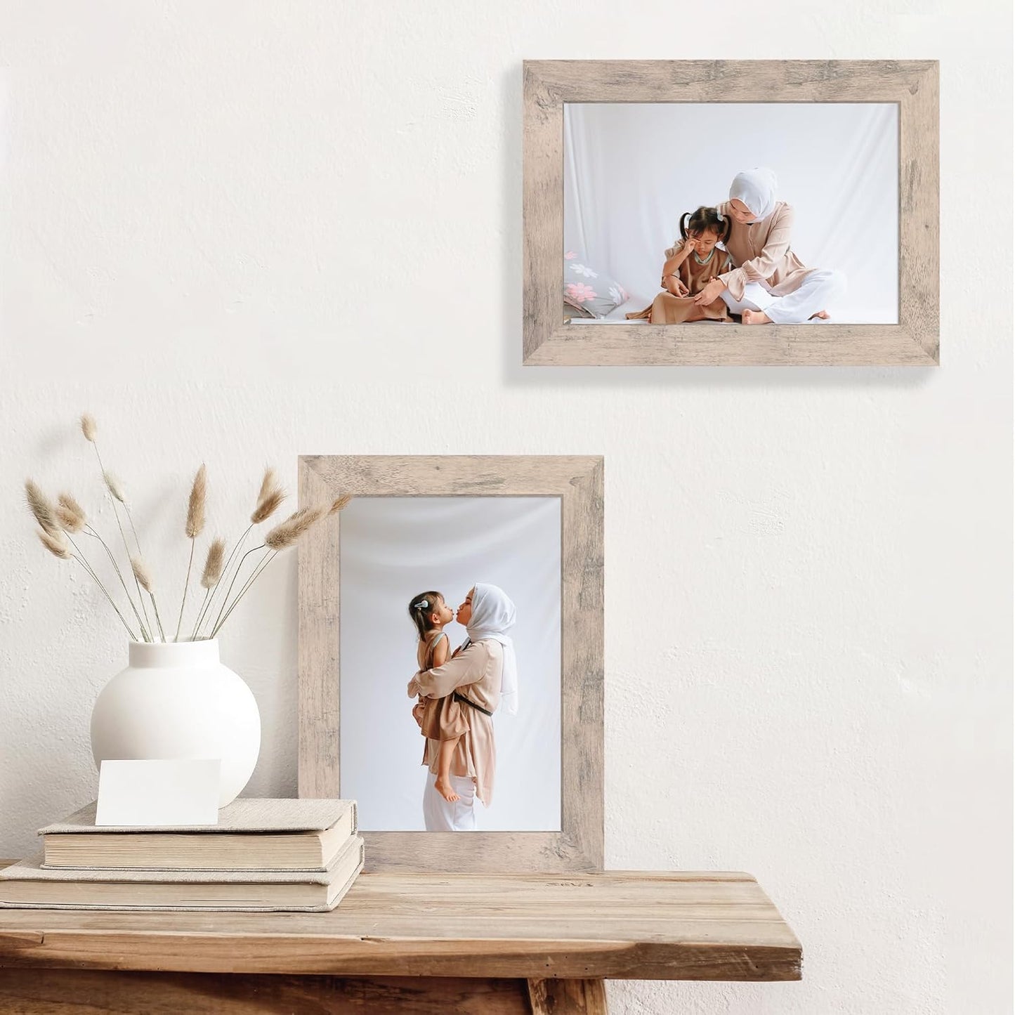 6x9 Picture Frame Set of 4, Smoke Gray Frame with High Definition Glass, 6 x 9 Wood Rustic Photo Frames for Horizontal or Vertical Tabletop and Wall Mounting