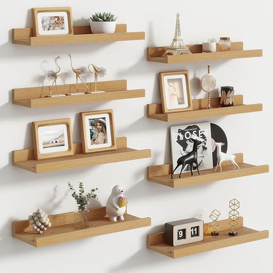 Floating Picture Ledge Shelves Set of 8, 16 Inch Shelves by FLYJOE