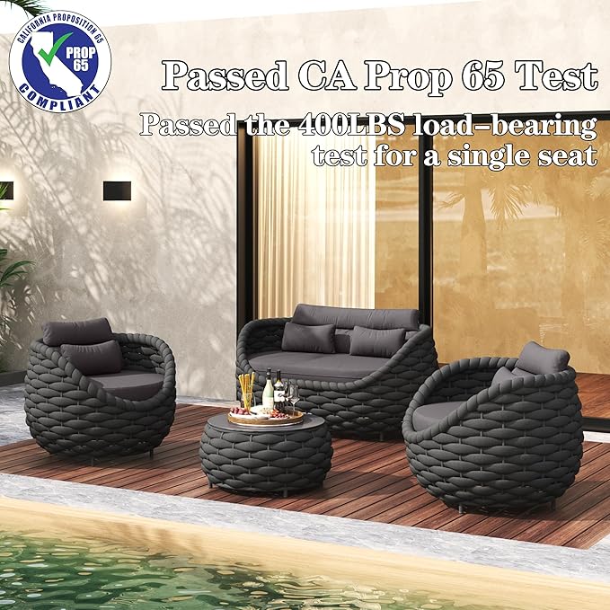 TWT 5 Pieces Patio Furniture Set, Outdoor Rope Conversation Sectional Patio Sofa - Image 2